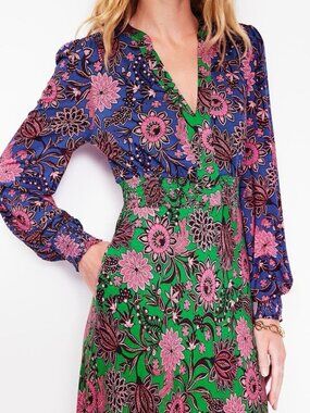 Boden Ivy Smocked Midi Dress - Stretchy with Pockets! - Size 16/18